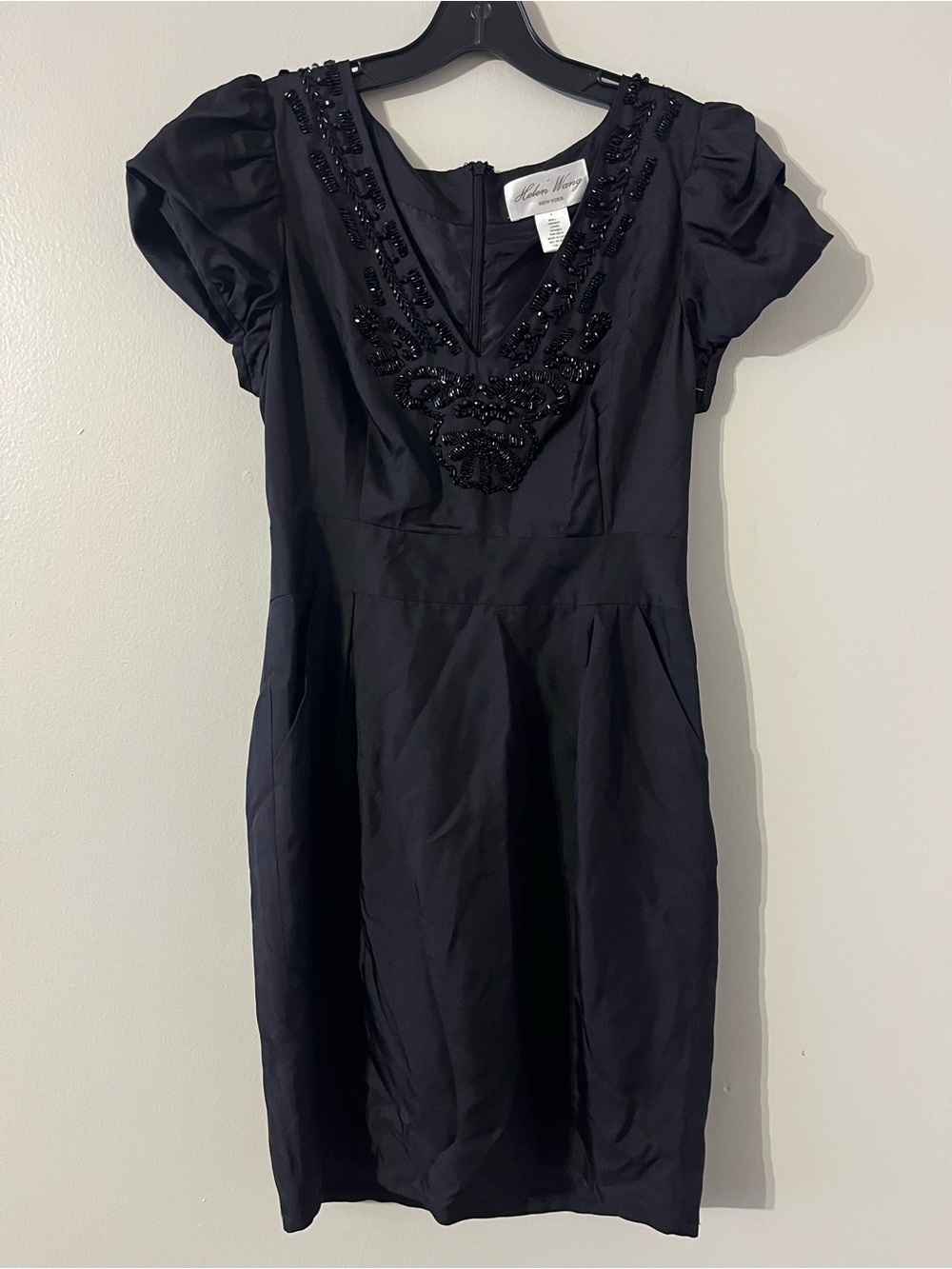 Helen Wang New York Black Silk Beaded Dress Sz 4